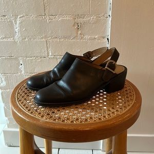 Vintage Dark Brown Leather Sling-back Mules